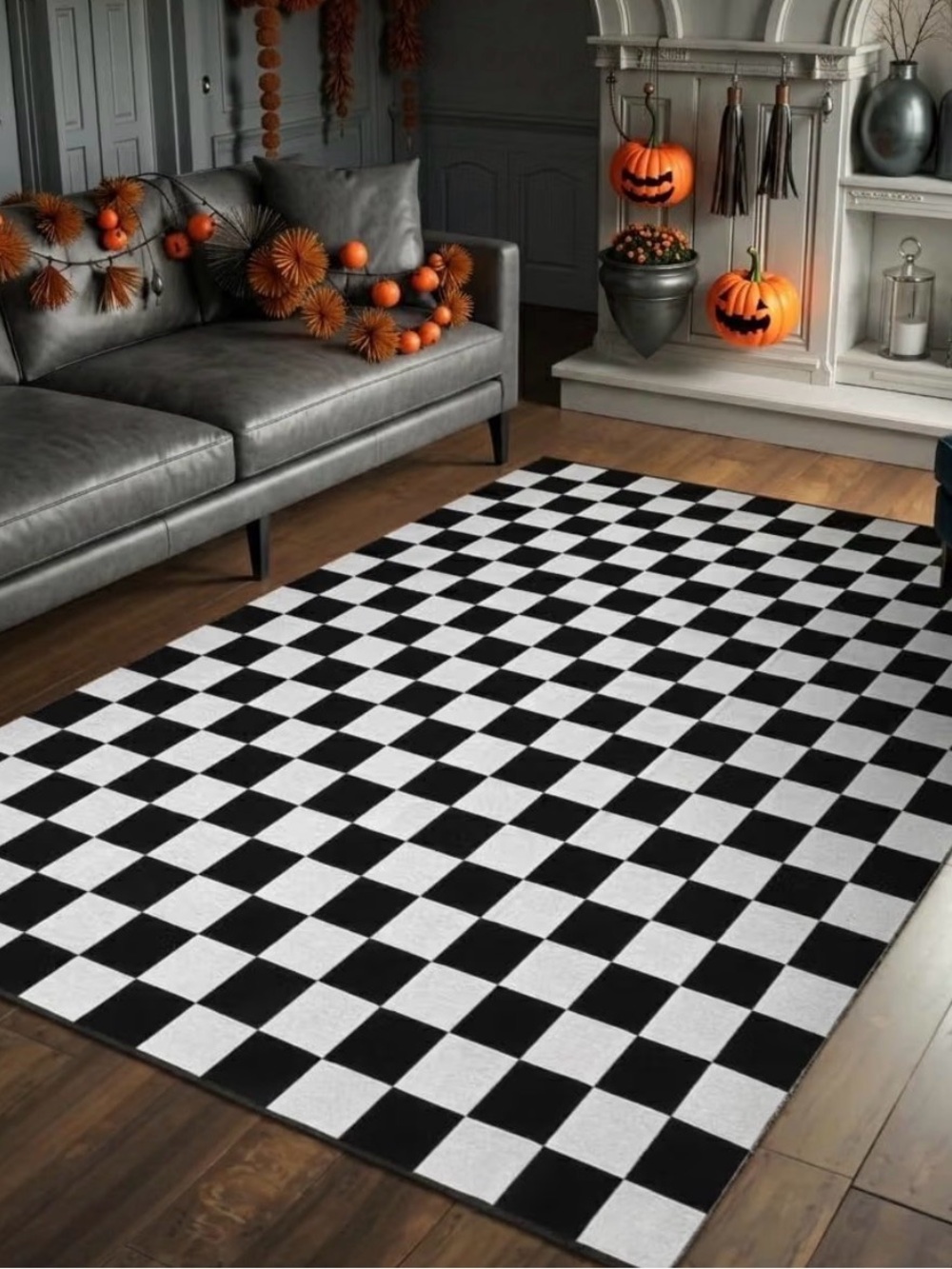Black and White Checkered Area Rug, 5*6.5ft